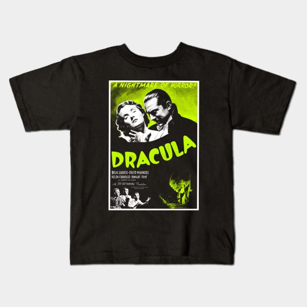 Dracula Bela Lugosi Horror Movie Poster Kids T-Shirt by Juandamurai